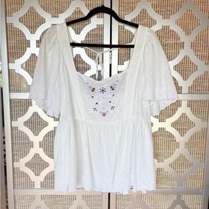 Old Navy White Blouse with Colorful Embroidery